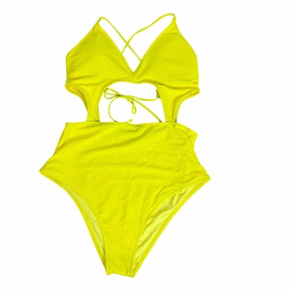 Aerie XL Swimsuit Bright Yellow Cutout Bathing Suit NEW